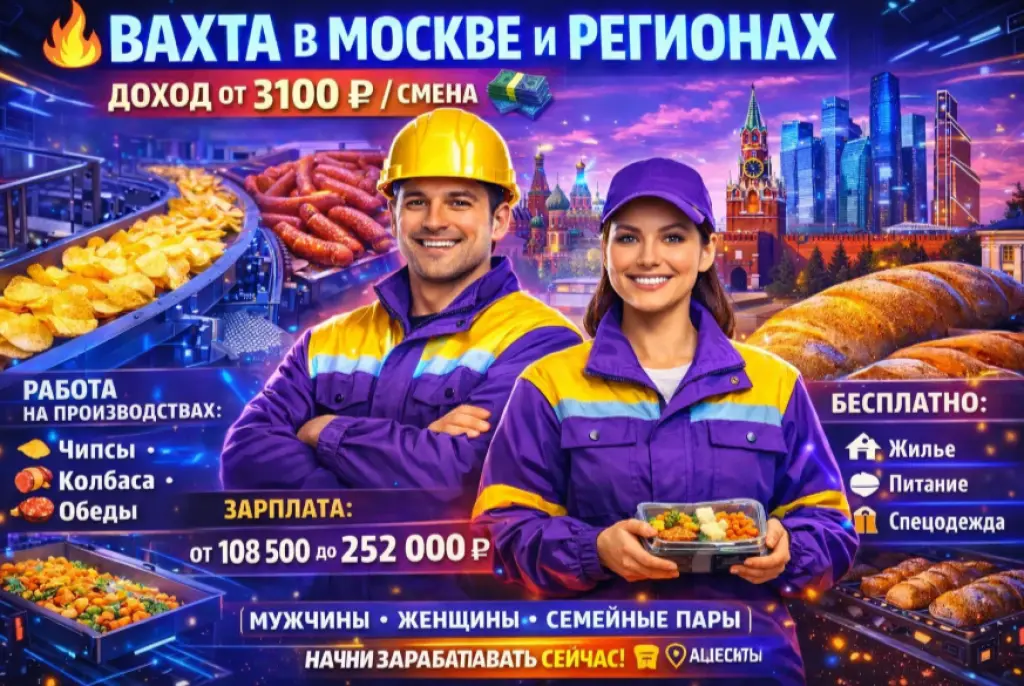 ВАХТА МОСКВА + РЕГИОНЫ / ПИТАНИЕ + ЖИЛЬЕ